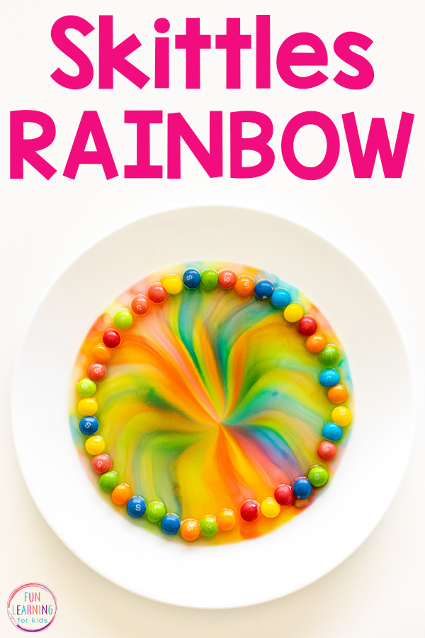 A fun and easy rainbow Skittles science activity for kids.