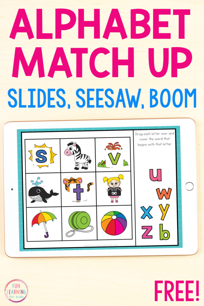 Beginning sounds alphabet mats for Google Slides, Seesaw and Boom Learning.