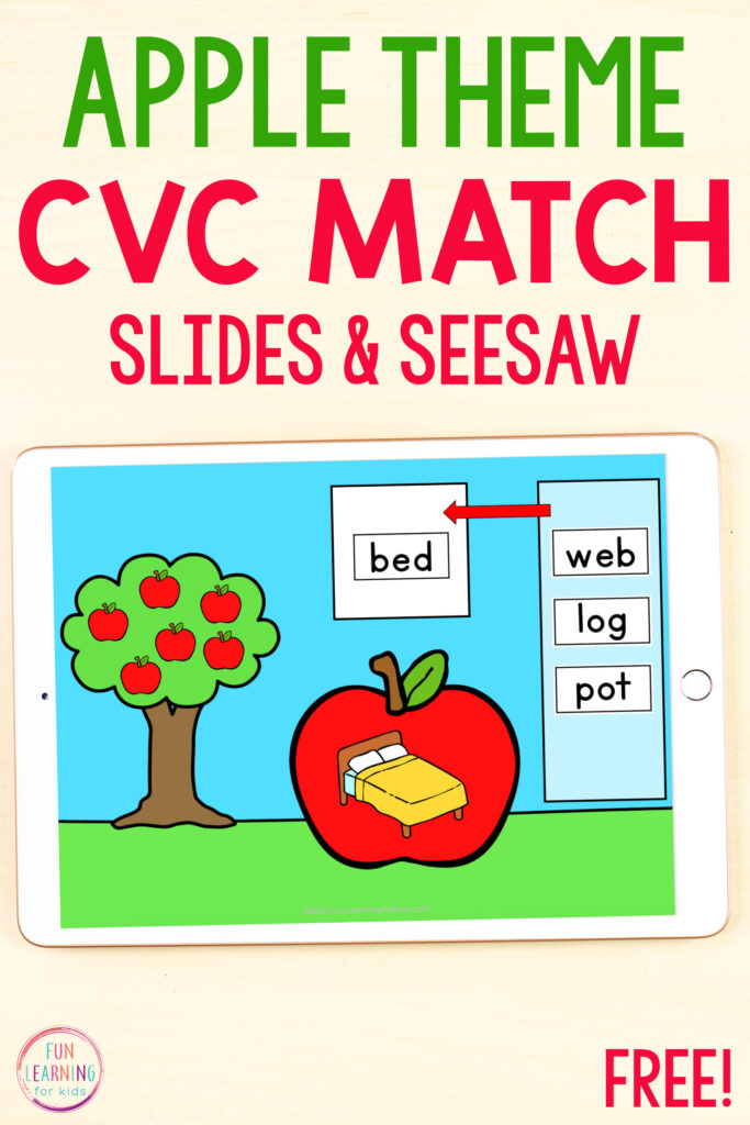 An apple theme CVC activity for online learning.