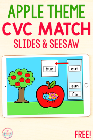 Digital Apple CVC Matching Activity for Google Slides and Seesaw