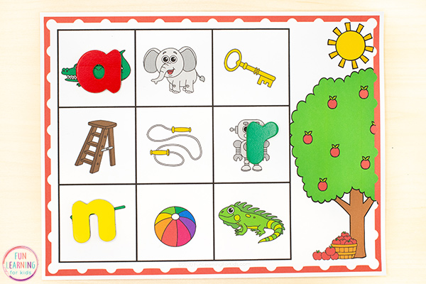 Printable alphabet mats for learning learning letter sounds and to identify beginning sounds in words.