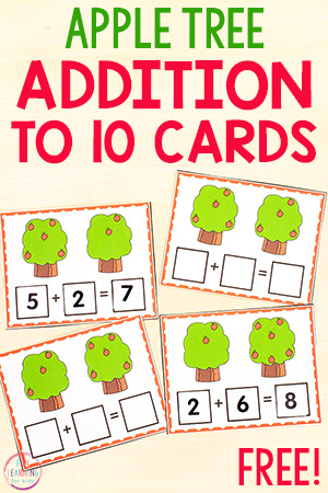 Apple Tree Addition to 10 Cards Free Printable