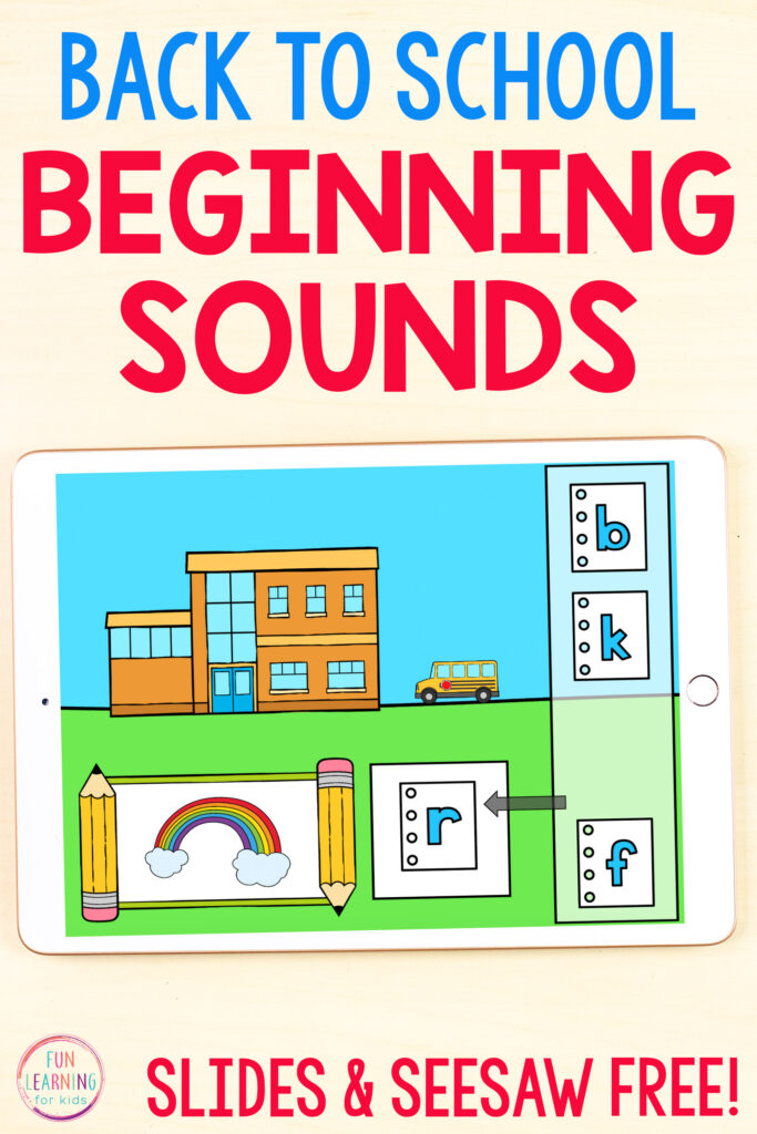 Back to school theme alphabet activity on an iPad. Use it on Google Slides or Seesaw.