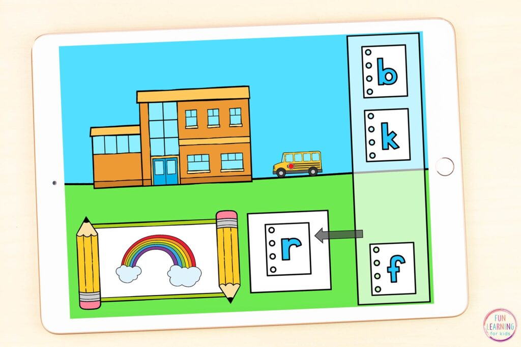 Google Slides and Seesaw beginning sounds activity for pre-k, kindergarten, and first grade.