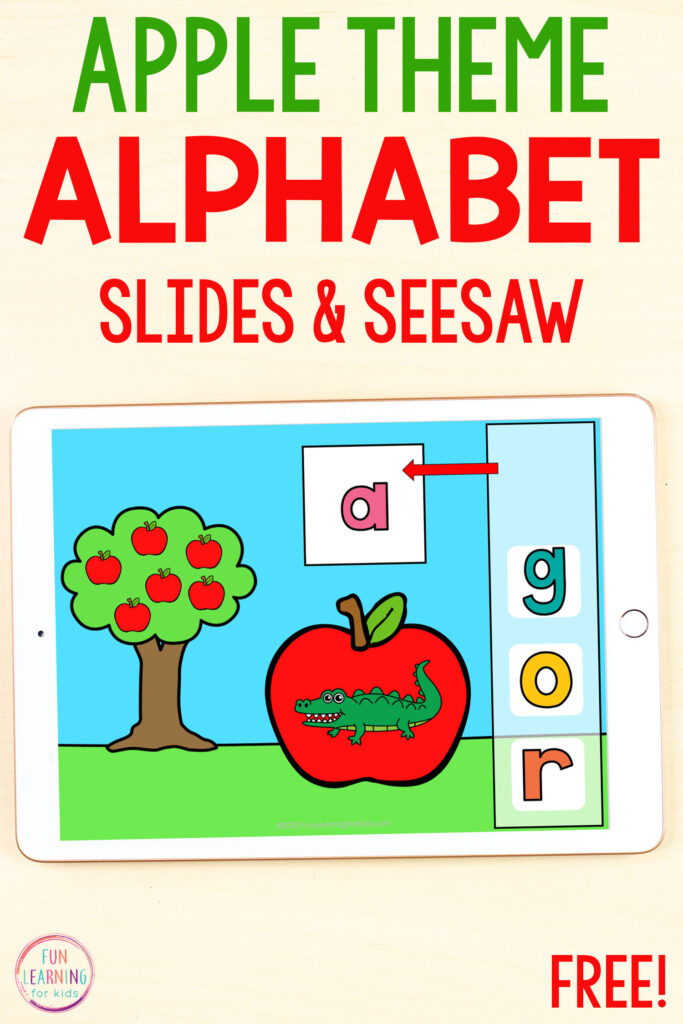 Apple theme beginning sounds activity for Google Slides and Seesaw.