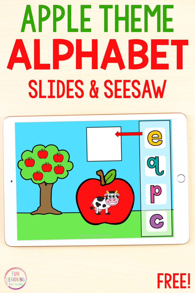 Free apple beginning sounds activity for Google Slides and Seesaw.