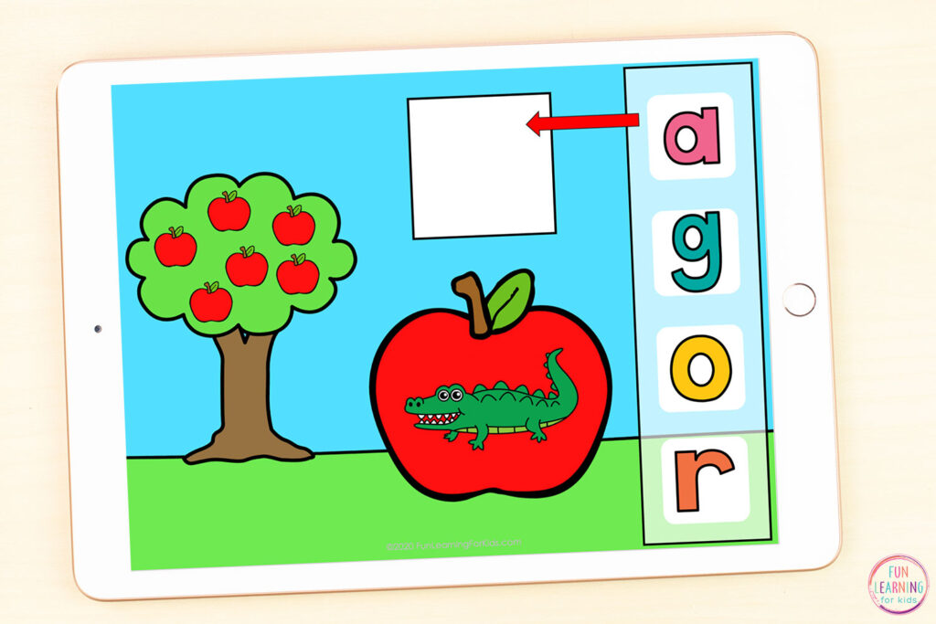Free apple alphabet activity that students can use on Seesaw or Google Slides.