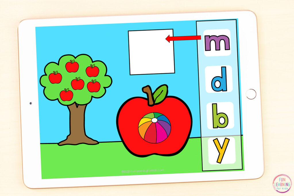 Free Google Slides and Seesaw alphabet activity for your apple theme.