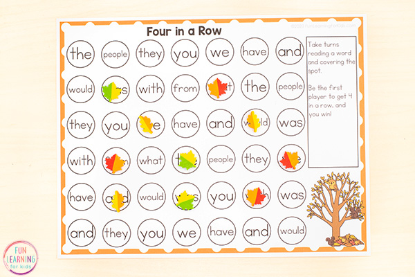 Free printable 4 in a row game that is editable and perfect for fall!