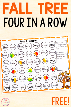 Editable Fall Four in a Row Game Free Printable
