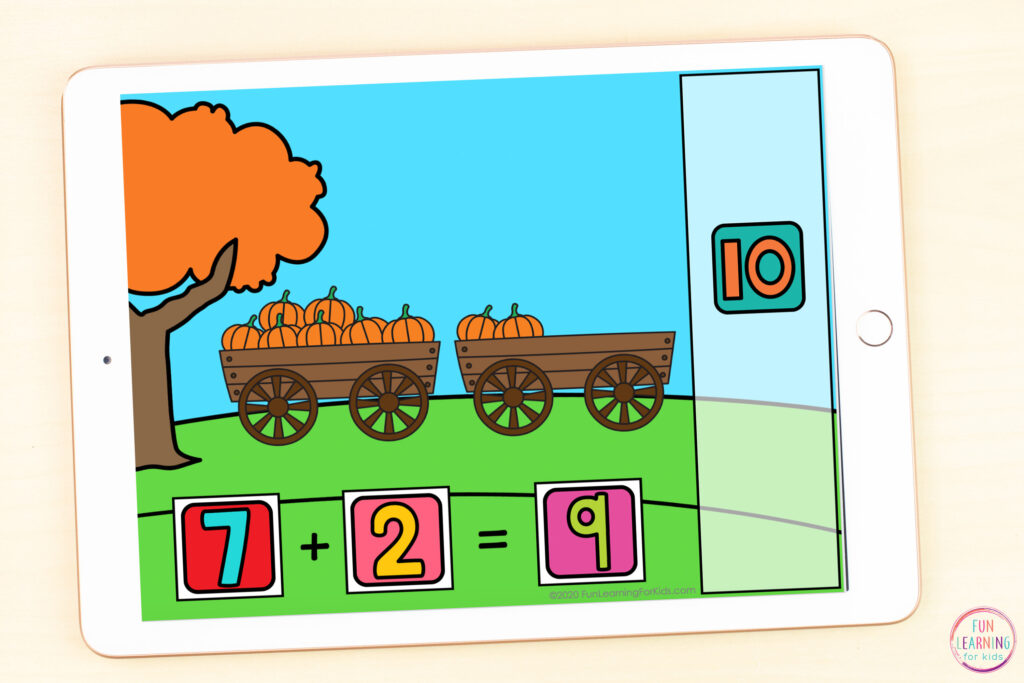 Free pumpkin theme math activity to use digitally online for distance learning. 