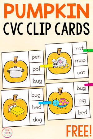 Pumpkin CVC Matching Free Printable Clip Cards