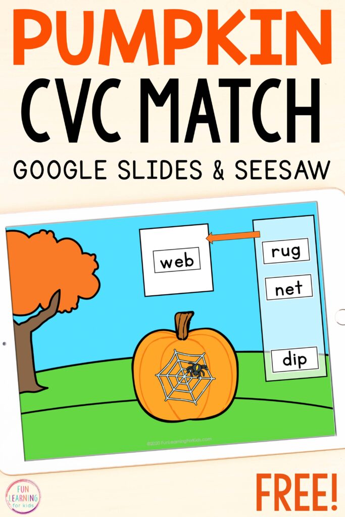 Free pumpkin theme CVC activity for Seesaw and Google Slides. 