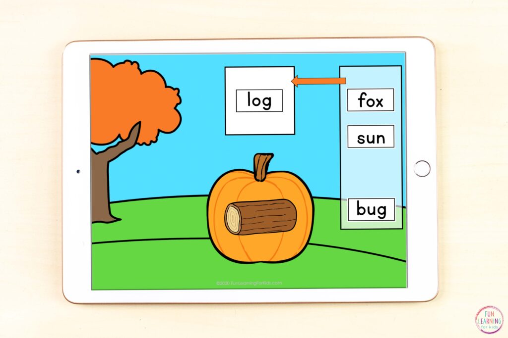 Free paperless pumpkin CVC activity to use on Google Slides or Seesaw.
