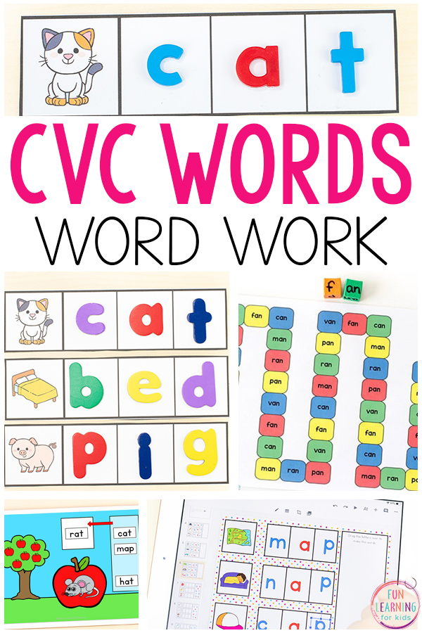 Fun CVC words activities and games for kids.