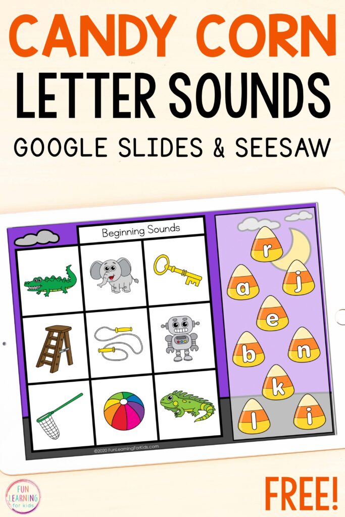 Free digital beginning, middle, and ending letter sounds activity for Google Slides and Seesaw.