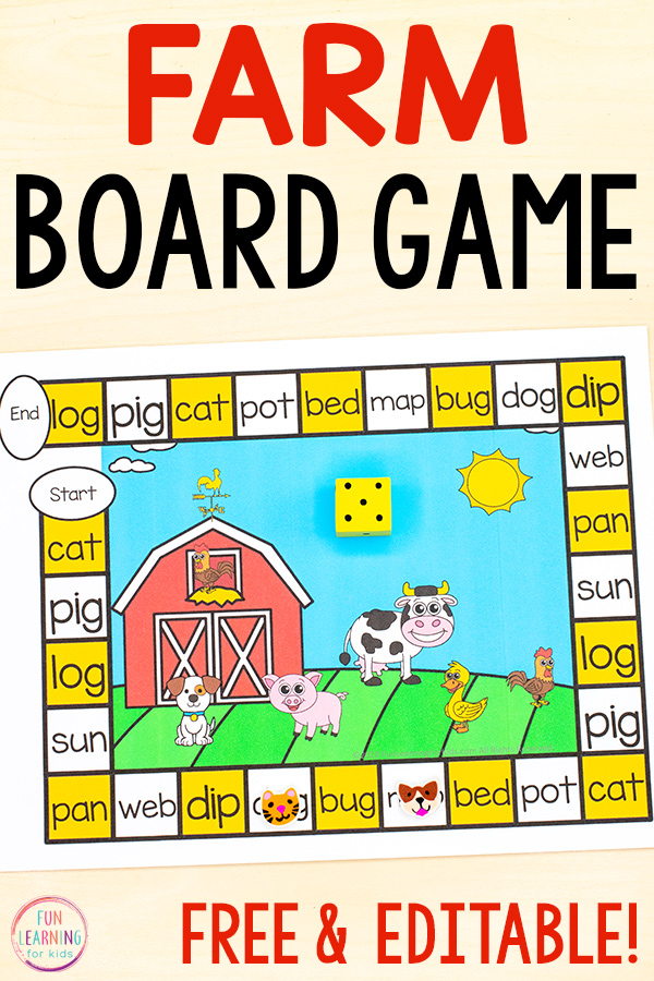 A free printable farm theme editable board game for your farm theme centers.
