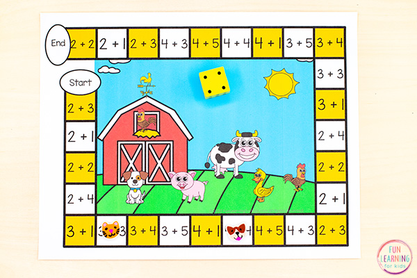 Editable board game printable with a farm theme.