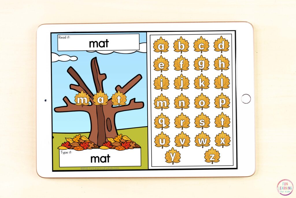 Free paperless word work activity for fall centers. 
