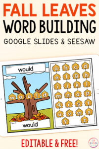 Digital fall leaves word building mats that are editable.