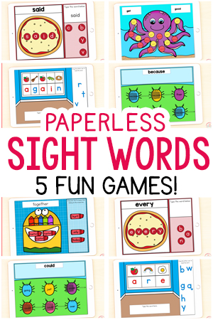Sight word games and activities for Google Slides, Seesaw and Boom. Fun paperless ways to learn sight words!
