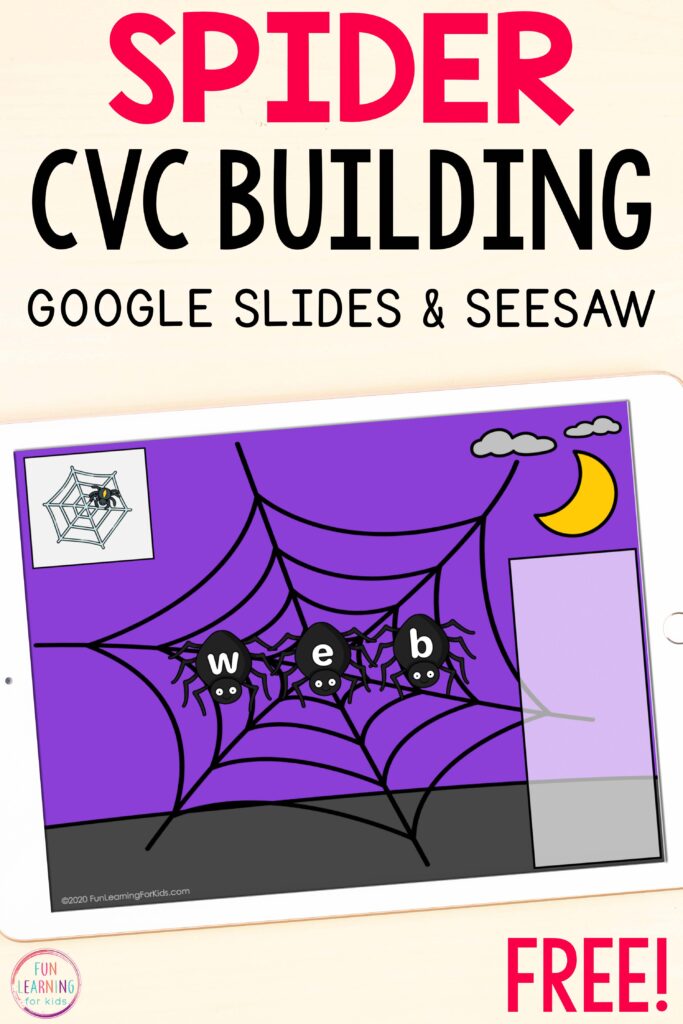 Paperless spider web word work activity for Google Slides and Seesaw.