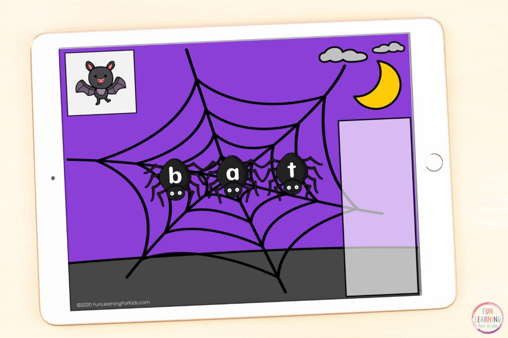 A free paperless CVC word work activity for your spider theme.