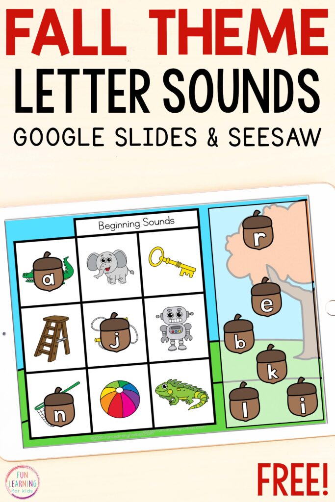 A free paperless letter sounds activity for Google Slides and Seesaw. Use it to teach beginning, middle, and ending sounds for your literacy centers.