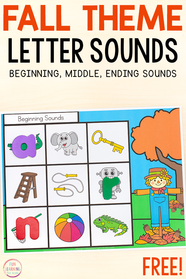 Fall letter sounds mats for isolating beginning, middle, and ending sounds. 