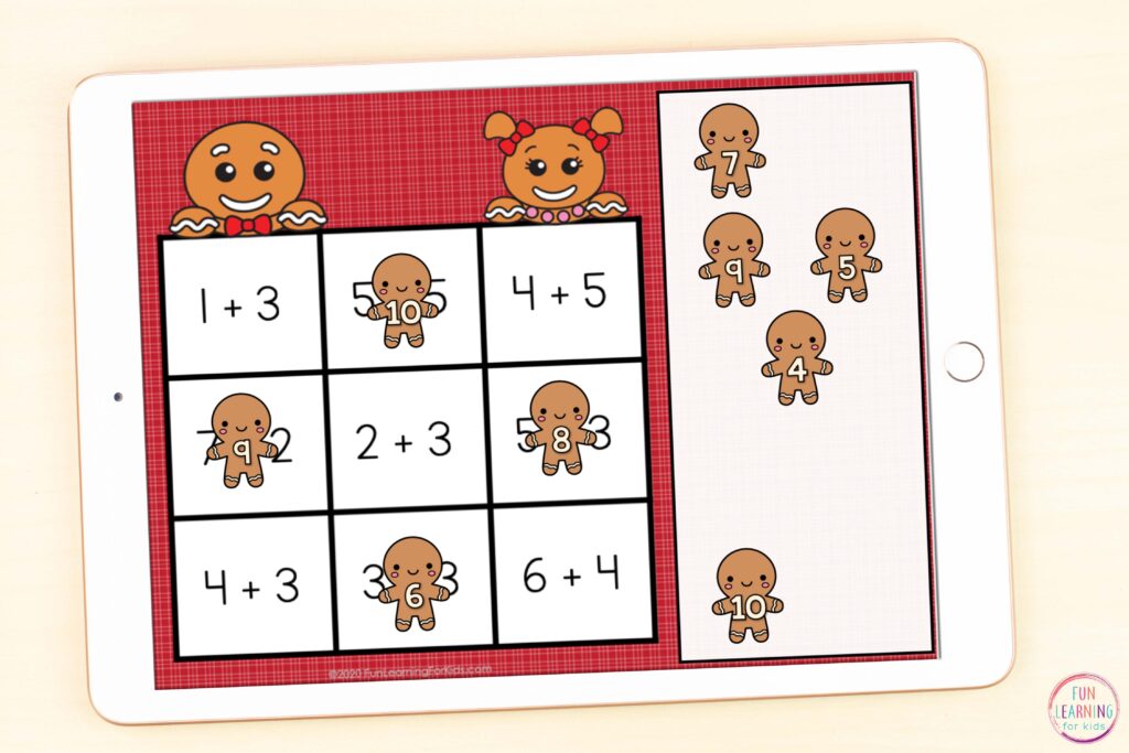 Fun and engaging Christmas addition and subtraction math facts activity for Google Slides and Seesaw.