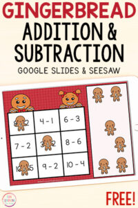 Digital gingerbread addition and subtraction math facts activity.