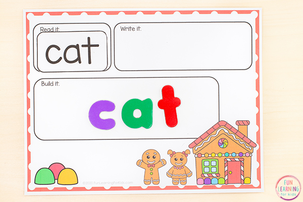 Free printable gingerbread man word building mats for your holiday literacy centers.