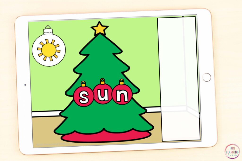Free paperless Christmas theme CVC activity for use on Seesaw and Google Slides.