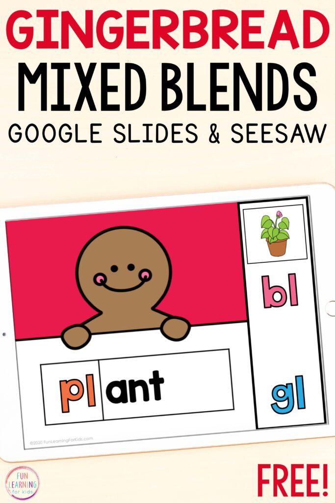 Free digital gingerbread blends reading activity for teaching students to read words with blends at the beginning and end of words.