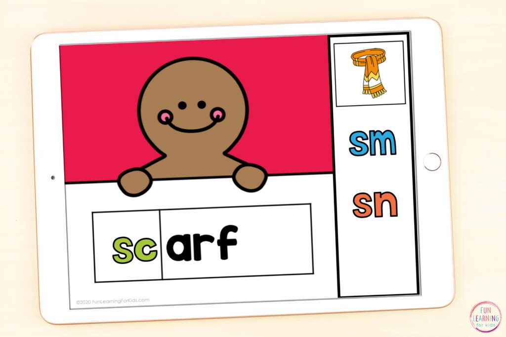 Free gingerbread reading blends activity for Seesaw and Google Slides.