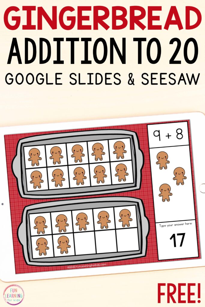 A fun gingerbread math activity for learning addition facts to 20 while using Google Slides and Seesaw. 