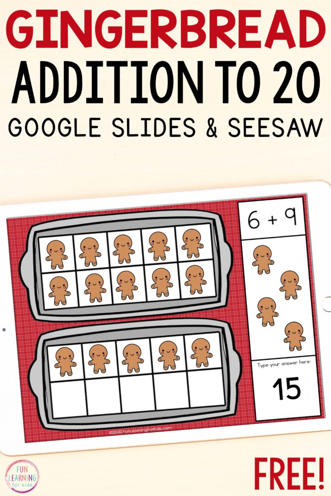 Free gingerbread math game for Seesaw and Google Slides.