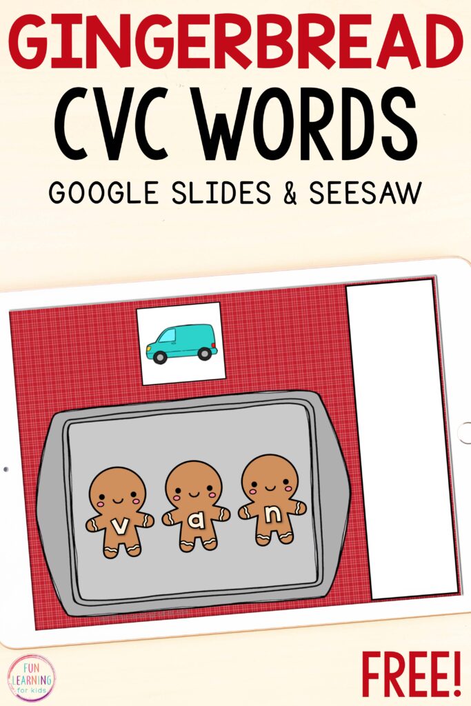 Free paperless gingerbread literacy activity for Google Slides and Seesaw.