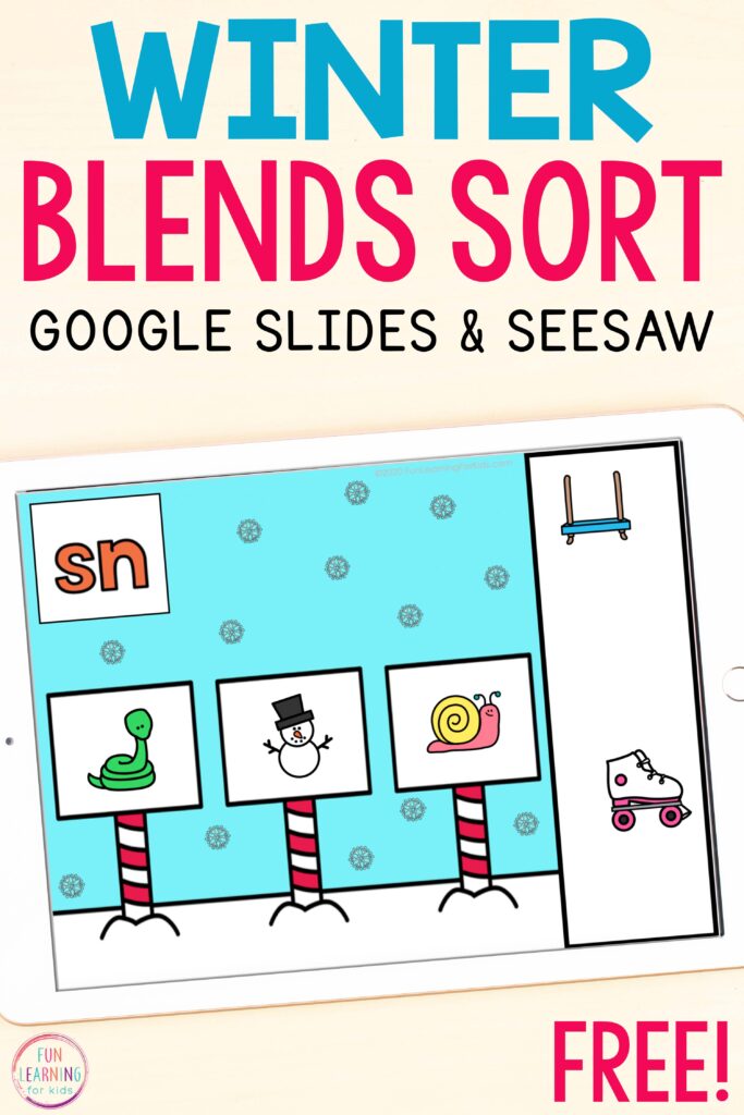 A free Google Slides and Seesaw blends activity with a winter theme that is perfect for students who are learning to read and need practice with this key literacy skill.