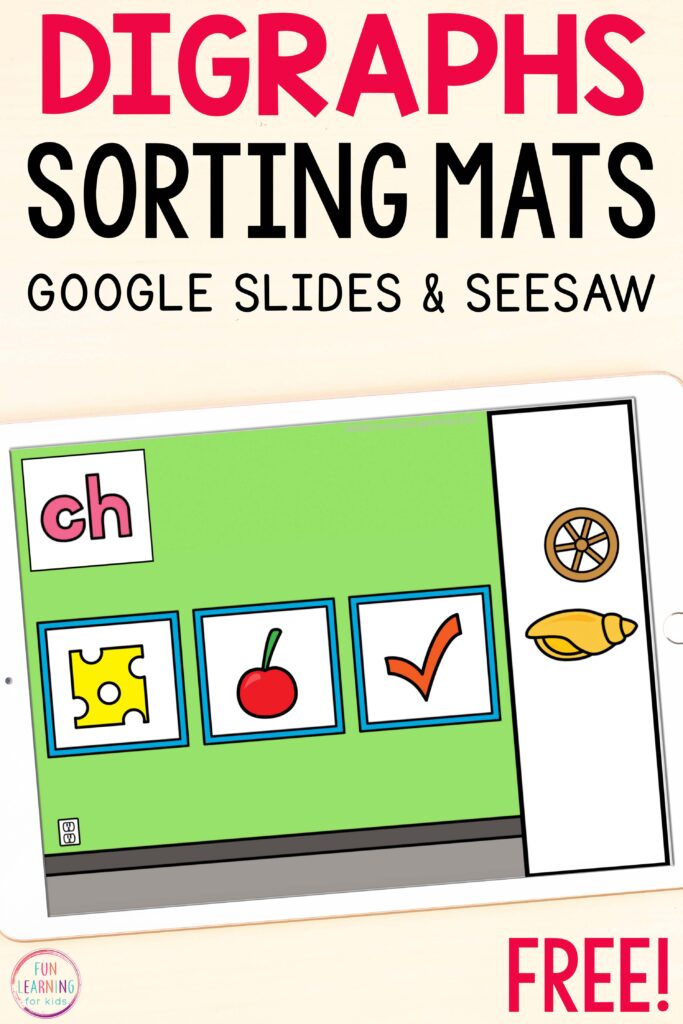Free digraph sorting literacy activity for Google Slides and Seesaw.
