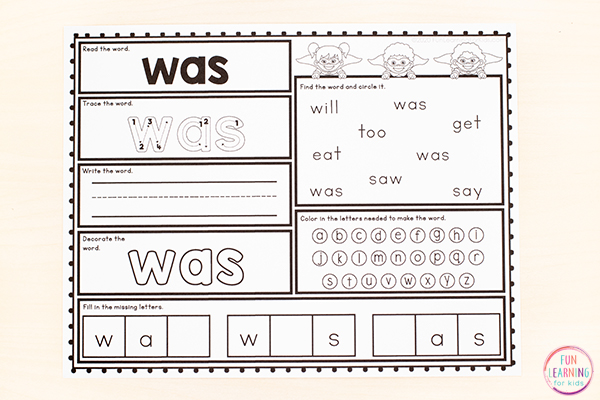 Kindergarten sight words printables.