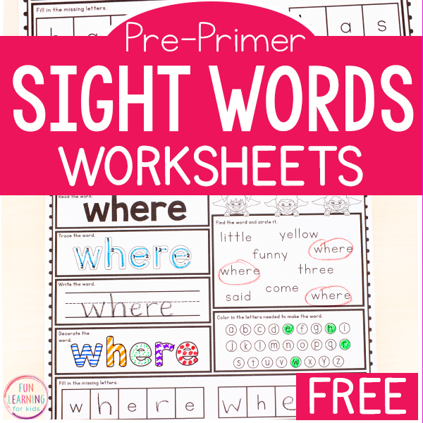 Pre-K sight word worksheets.