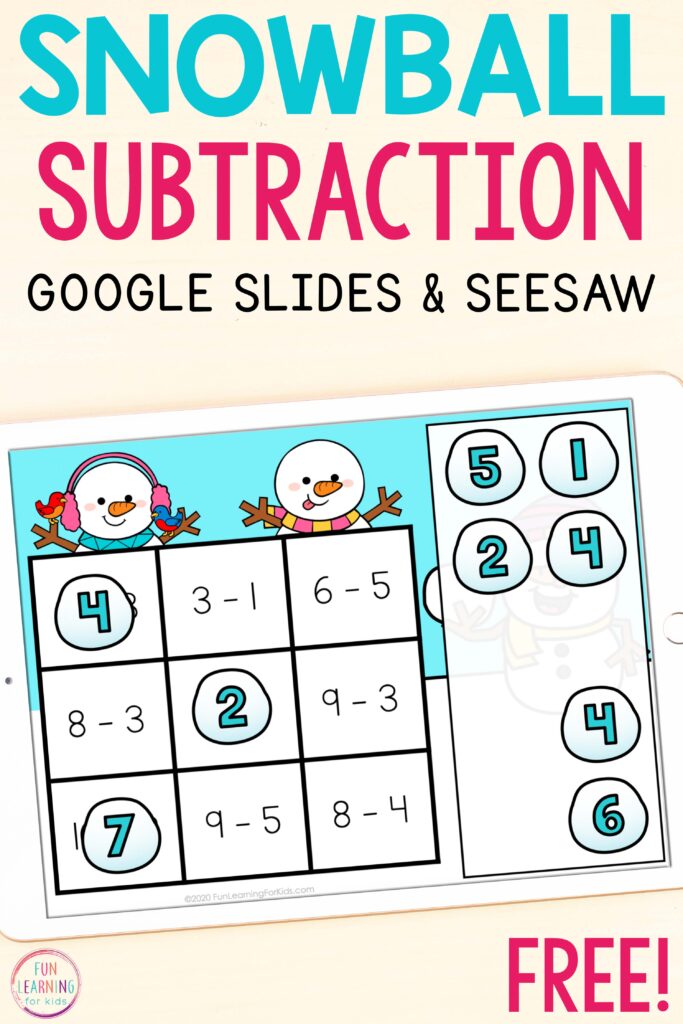 Free winter math activity for Google Slides and Seesaw.