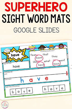 Awesome Superhero Sight Word Mats for Google Slides