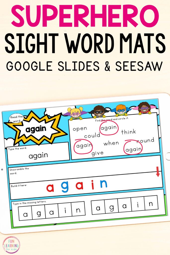 Interactive digital sight word mats for Seesaw and Google Slides.