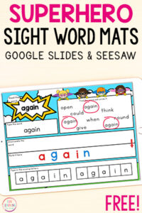 Superhero sight word mats for Google Slides and Seesaw.