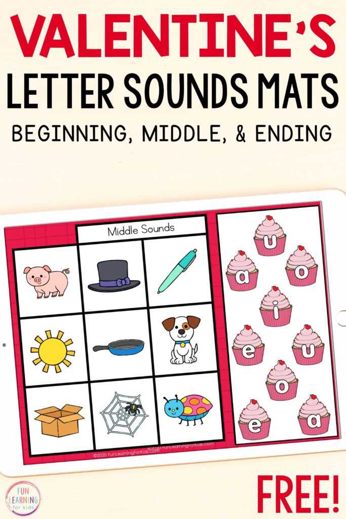Free digital Valentine's Day letter sounds activity for learning beginning, middle, and ending sounds on Seesaw and Google Slides.