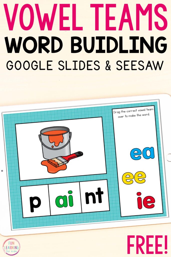 A free vowel teams word work activity for Google Slides and Seesaw.