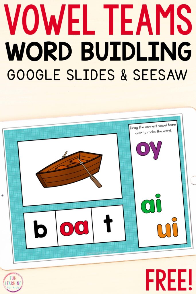 Free vowel teams activity for Seesaw and Google Slides.