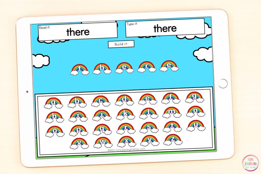 Rainbow word work mats for Seesaw and Google Slides.